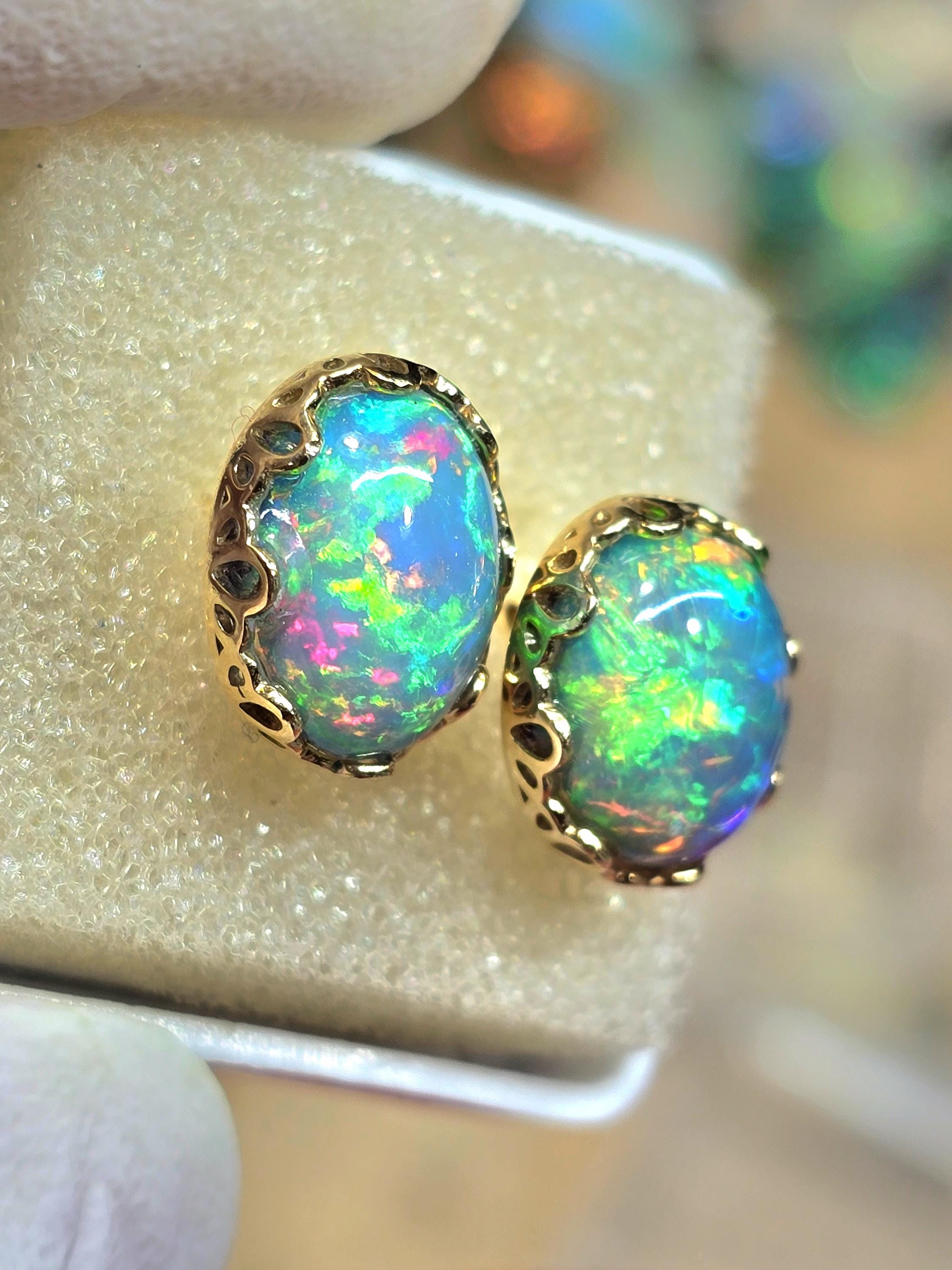 Opal earrings, 14k solid gold, opal stud earrings, stud earrings, opal earrings